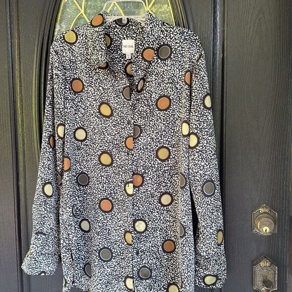 NIC+ZOE Button Down Shirt - Black and Orange Polka Dots - Picture 2 of 10